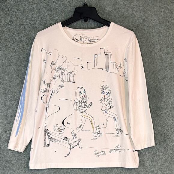 Chico's Tops - Chico's Chat Tees Graphic Art Top Size 2( SZ XL) Bicycle Park Scene Shirt